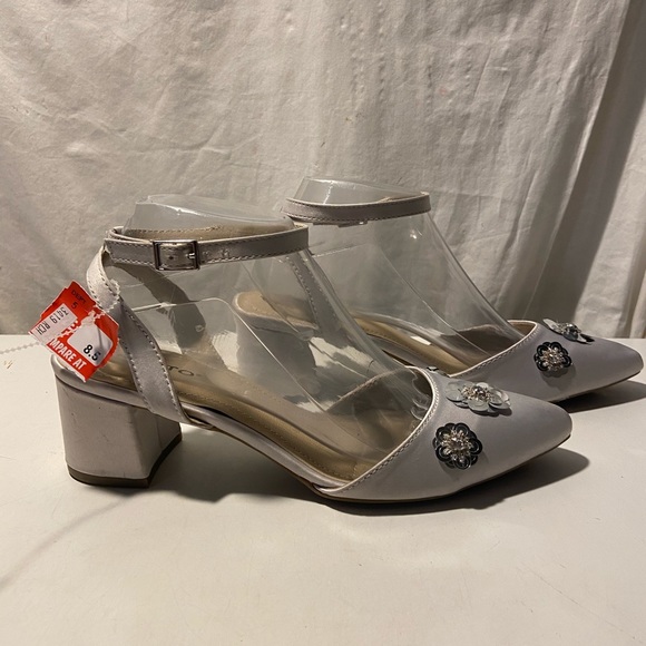 Rialto Shoes - Rialto gray sateen low block heel shoes with sequin embellishments various sizes